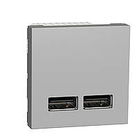 Розетка USB двойная для зарядки, 2.1А, 2 модуля, алюминий, Unica New, NU341830 Schneider Electric