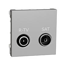 Розетка R-TV SAT одинарная, 2 модуля, алюминий, Unica New, NU345430 Schneider Electric