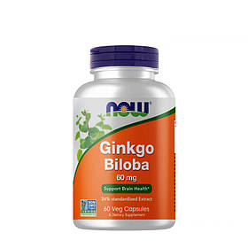 Натуральна добавка NOW Ginkgo Biloba 60 mg, 60 вегакапсул