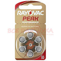 Батарейки для слухових апаратів Rayovac Peak Performance 312, 6 шт., фото 1