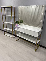 Гримерный стол для визажиста на металлических ногах в стиле Лофт (Loft) , цвет "золото", гримерная станция
