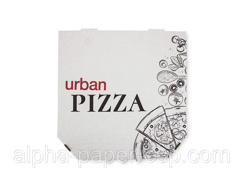Коробка для піци біла з логотипом URBAN 300*300*39, 100 шт/уп, 30 уп/палет.