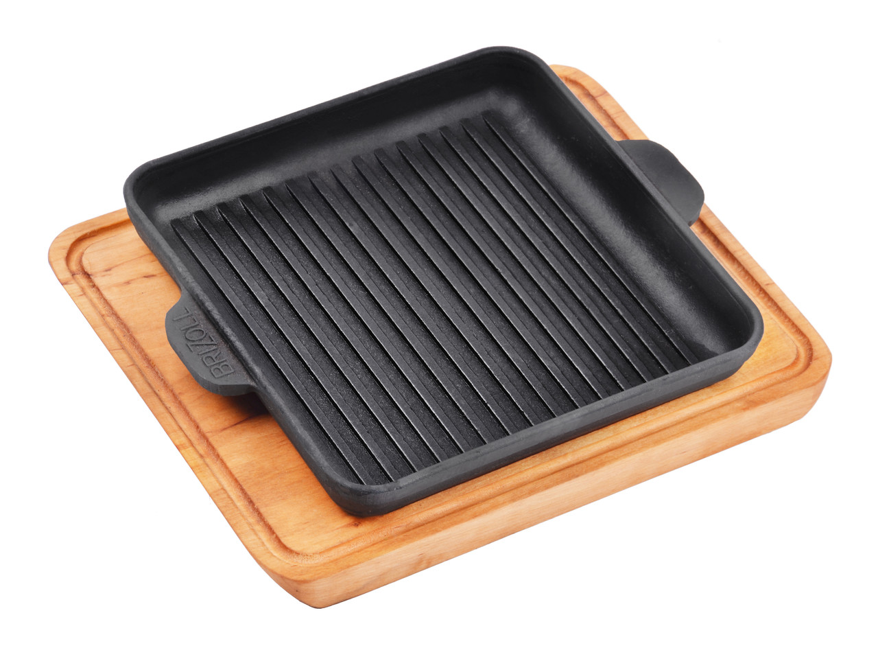 Сковорідка порційна 18 см чавун з дошкою б/р квадратна гриль