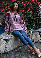 Женская нарядная блузка - вышиванка Аничка, длинный рук, р. 2хл (52-54) розовая