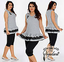 Літній жіночий костюм великих розмірів футболка+капр.48-50. Арт-2156/42 сірий