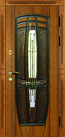 Вхідні двері в будинок Пегас патина*1 зі склопакетом та куванням ULTRA дуб золотий