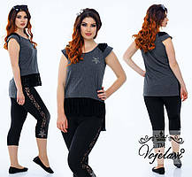 Літній жіночий костюм великих розмірів туніка+лосини р. 48-54. Арт-2157/42 графіт