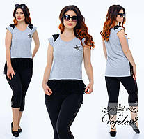 Літній жіночий костюм великих розмірів туніка+лосини р. 48-54. Арт-2157/42 сірий