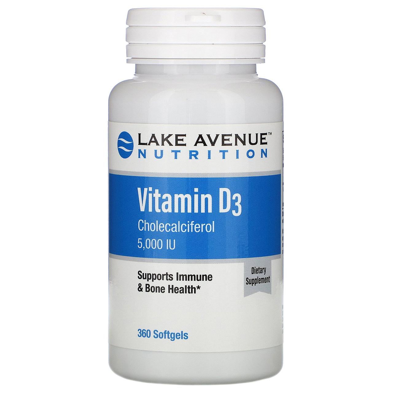 Вітамін Д3 5 000 МО, 360 м'яких желатинових капсул Lake Avenue Nutrition