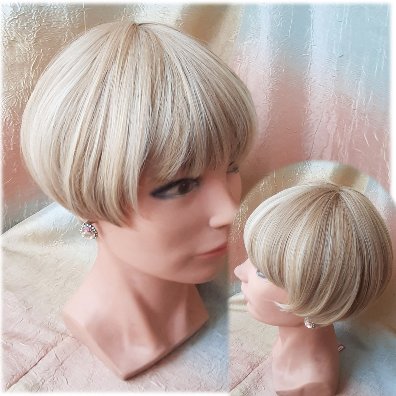 Перука боб-каре пряме термоволосся пшеничний блонд 2724t-24H613, фото 1