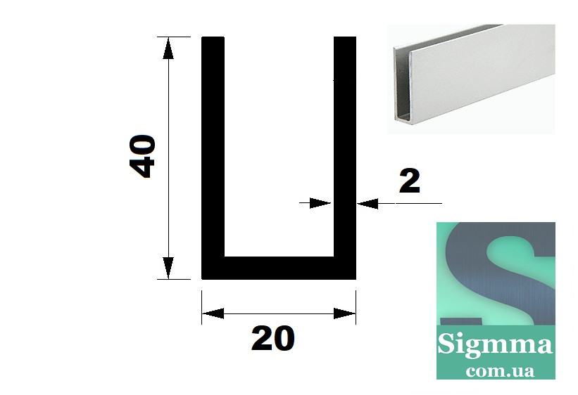 Швелер 20 х40х2 анод алюмінієвий