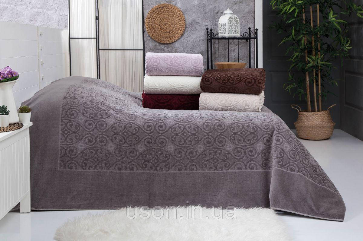 Велюрове махрове простирадло ТМ Belizza 200*220 550г/м2 Hanzade gri колір сірий