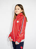 Вітровка на дівчинку демісезонна з капюшоном вік від 9 до 14 років червоного кольору, фото 2