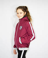 Вітровка на дівчинку демісезонна дитяча Спортивна куртка з капюшоном бордового кольору вік 9-14 років, фото 2