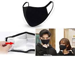 Маска-респіратор чорна текстильна 100% бавовна з відділенням для фільтрів PM2.5 (+1 фільтр)
