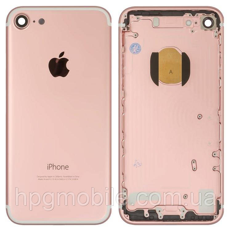 Корпус для iPhone 7, з тримачем SIM-картки, з бічними кнопками, рожевий, Rose Gold, оригінал, фото 1