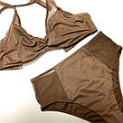 Роздільний Купальник Victoria's Secret Люрексовый з високою талією р. S, Кавовий, фото 5