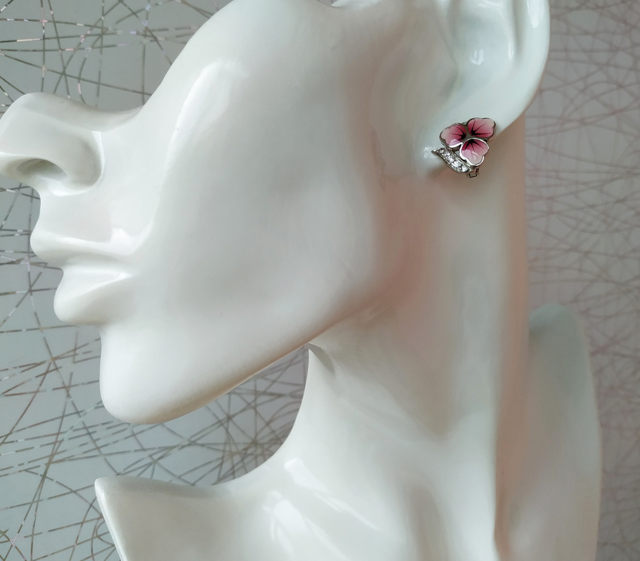 Серебряный комплект Серьги и регулируемое кольцо с эмалью и фианитами - фото 8 - id-p1175411712