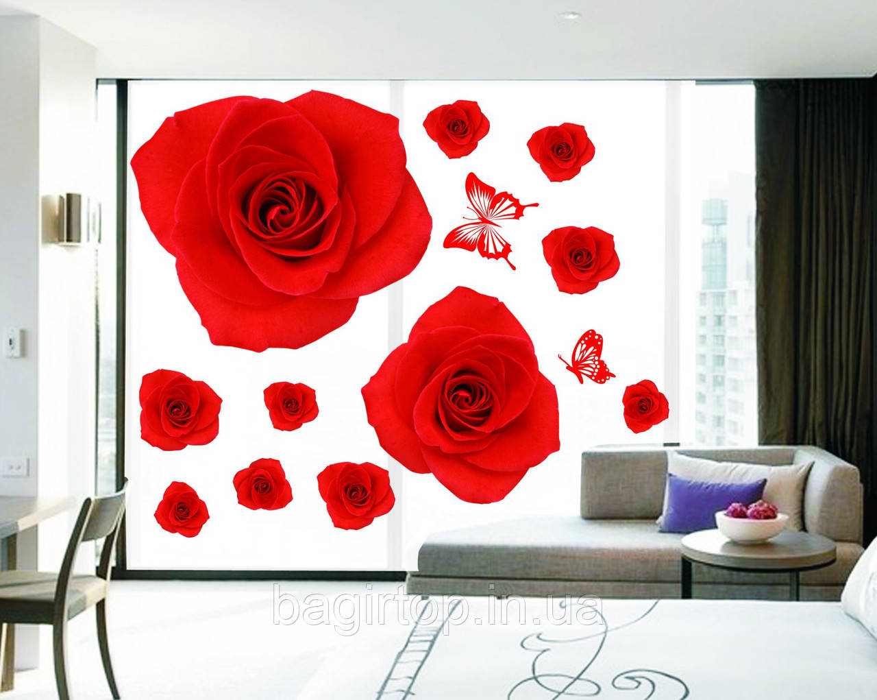 Декоративна наклейка Червоні троянди (90х60см)