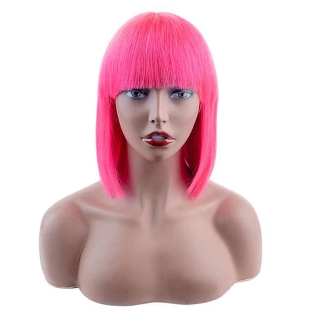 Рожевий перуку каре з чубчиком Рожевий натуральний перуку каре з чубчиком