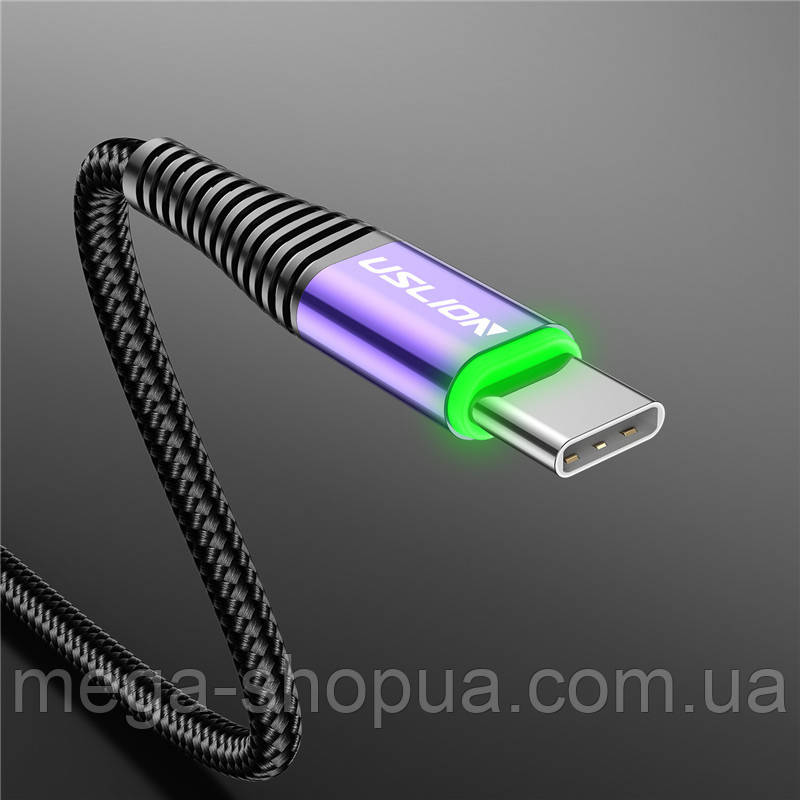 Кабель для швидкої зарядки телефону QC3.0 USB - Type-C LED 1м Зарядний провід шнур ЮСБ на Тайп З U1P