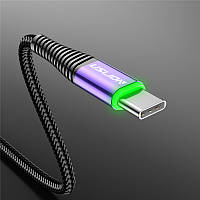 Кабель для быстрой зарядки телефона смартфона QC3.0 USB - Type-C LED 1м Зарядный провод шнур ЮСБ на Тайп С U1P