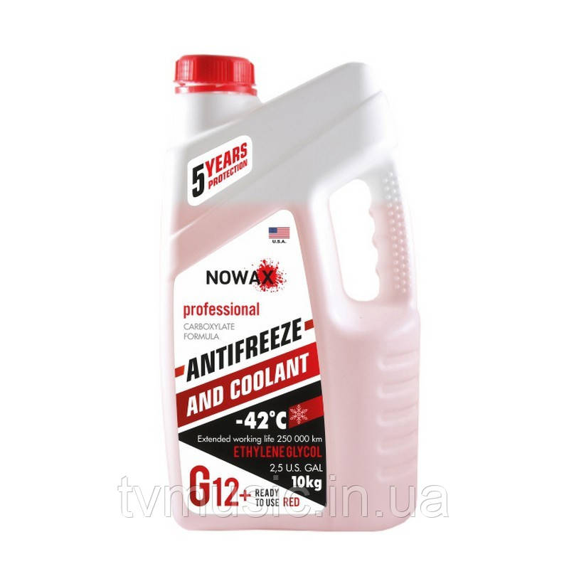 Антифриз Nowax Red G12+ -42 °C Червоний NX10001 10 кг, фото 1