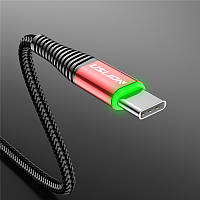 Кабель для быстрой зарядки телефона смартфона QC3.0 USB - Type-C LED 1м Зарядный провод шнур ЮСБ на Тайп С U1R