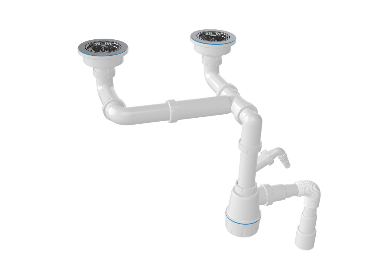 Сифон для мийки 3 1/2" подвійний, без переливу з гофрою 1192N, фото 1