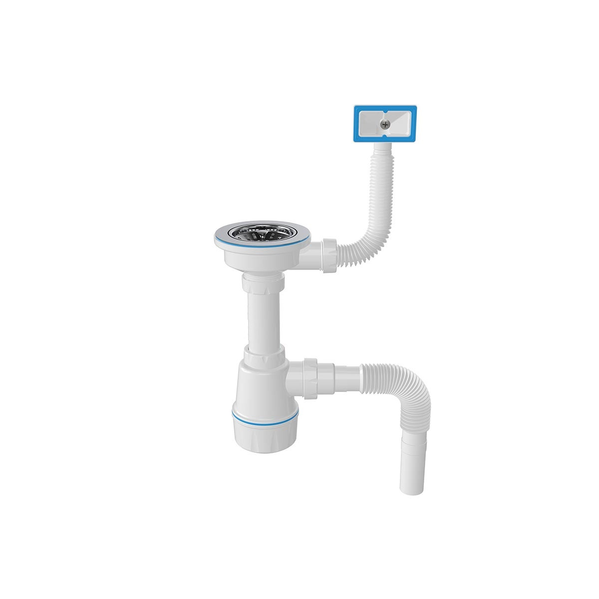 Сифон для мийки з переливом, випуск 3 1/2, гофра d40/50 1047N, фото 1