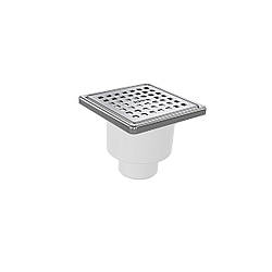 Трап сантехнічний пластиковий з решіткою та рамкою із нержавіючої сталі, 15*15 см, прямий вихід 50мм 5037N