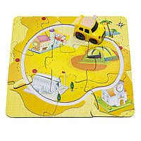Заводная детская игрушка для малышей желтый трек-пазл с машинкой 4 см, 17х17 см, желтый (8058B-5-9)
