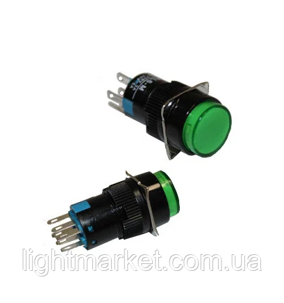 Кнопка трубкою на три контакту не фіксується зелена 3А 220V GAV 366G