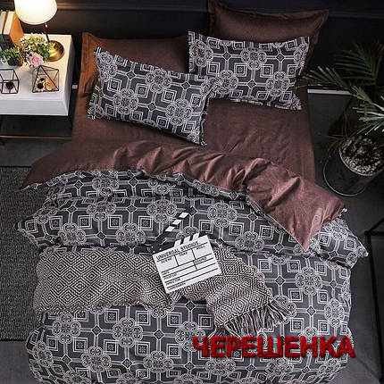 Тканина для постільної білизни Бязь "Gold" Lux GL1319 (A+B) - (50м+50м) сіро-коричнева з геометричним принтом, фото 1