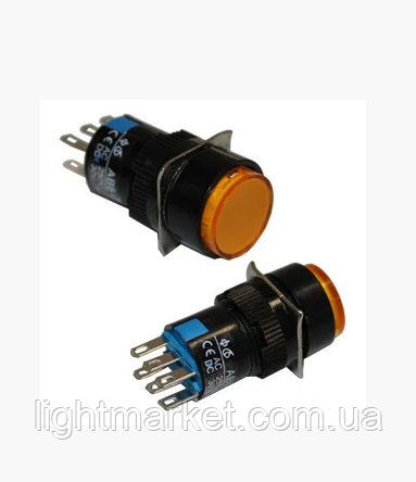 Кнопка трубкою на три контакту не фіксується жовта 3А 220V GAV 366Y