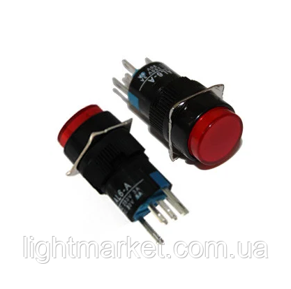 Кнопка трубкою на три контакту не фіксується червона 3А 220V GAV 366R