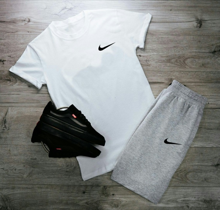 Nike спортивний костюм чоловічий літній шорти футболка сумка комплект найк сіро-білий