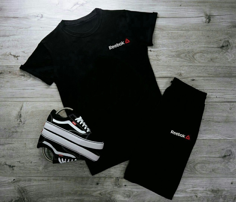 Костюм шорти футболка сумка Reebok спортивний комплект чоловічий літній рибок чорний