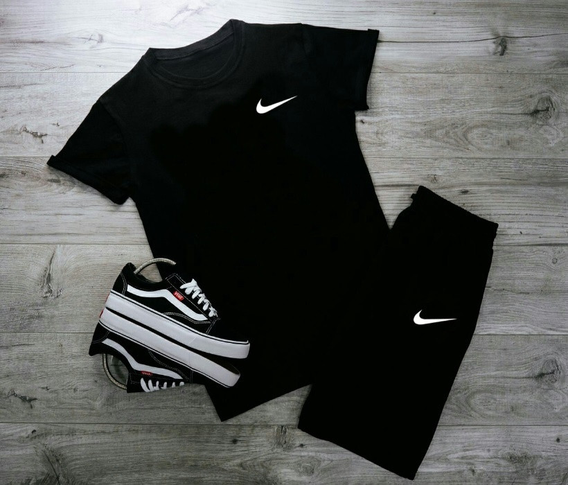 Спортивний костюм чоловічий літній Nike шорти футболка комплект найк чорний
