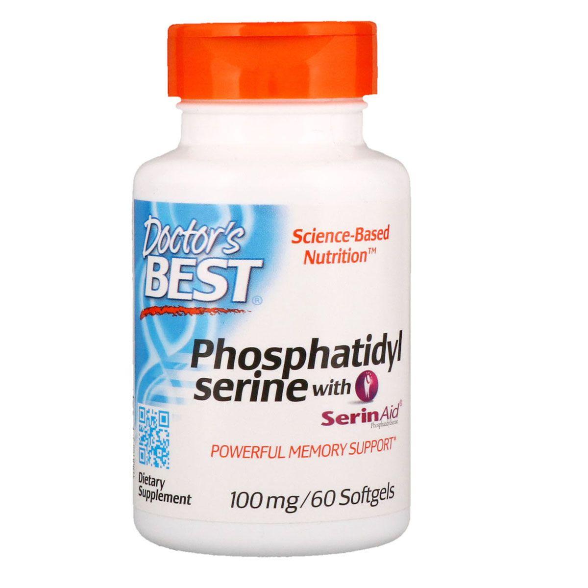 Фосфатидилсерин, Phosphatidylserine with SerinAid, Doctor's Best, 100 мг, 60 желатиновых капсул - фото 1 - id-p210638620