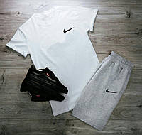 Комплект мужской Шорты + Футболка + Подарок Nike x grey-white | Спортивный костюм мужской летний Найк белый