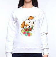 Жіночий світшот з оригінальним принтом Цуценя з лапою в шарфі Push IT XS, Білий