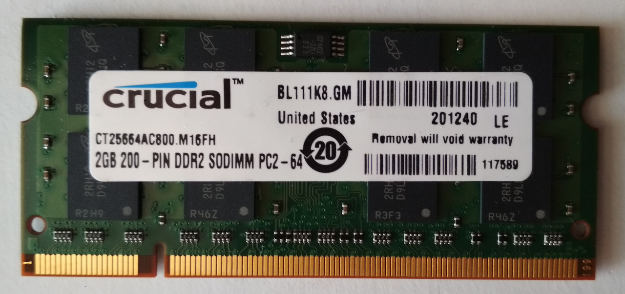 Для ноутбука 2 GB DDR2 800MHz Crucial PC2 6400S 2Rx8 RAM Оперативна пам'ять