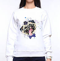 Жіночий світшот з оригінальним принтом Собака в капелюсі та метелику Push IT XS, Білий