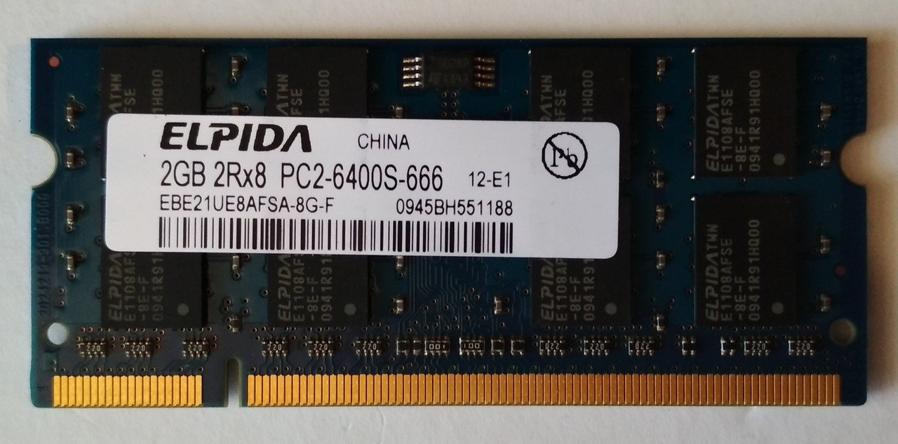 Для ноутбука 2 GB DDR2 800MHz Elpida PC2 6400S 2Rx8 RAM Оперативна пам'ять, фото 1