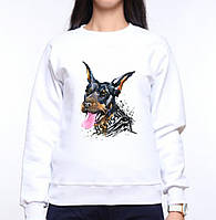 Світшот жіночий з оригінальним принтом Чорний собака з мовою Push IT XS, Білий