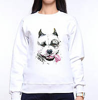 Жіночий світшот з оригінальним принтом Білий собака в моноклі Push IT XS, Білий