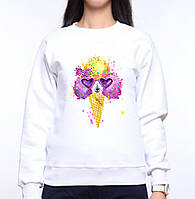 Жіночий світшот з оригінальним принтом Пудель-морозиво в окулярах Push IT XS, Білий