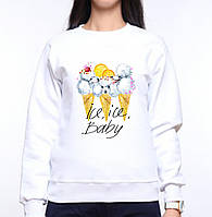 Жіночий світшот із оригінальним принтом Пуделі білі в морозиві "Ice, ice, Baby" Push IT XS, Білий