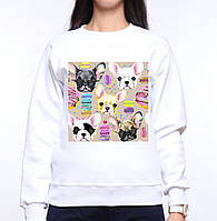 Жіночий світшот з оригінальним принтом Макаруни Собаки та печиво Push IT XS, Білий